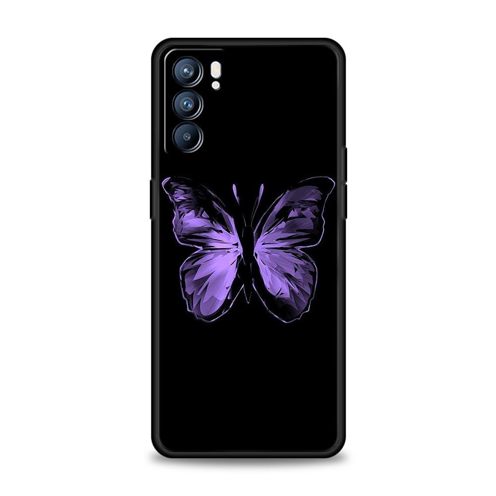 Butterfly Phone Case For Oppo Find X5 A54 A53 A52 A9 2020 A15 A95 A16 A76 A74 A12 Reno7 SE Reno6 Pro Plus 5G Soft Black Cover