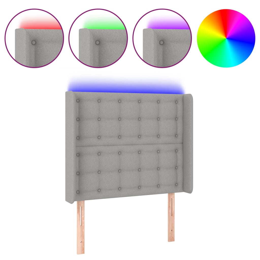 Vidaxl Zagłówek Do Łóżka Z Led, Jasnoszary, 103X16X118/128 Cm, Tkanina