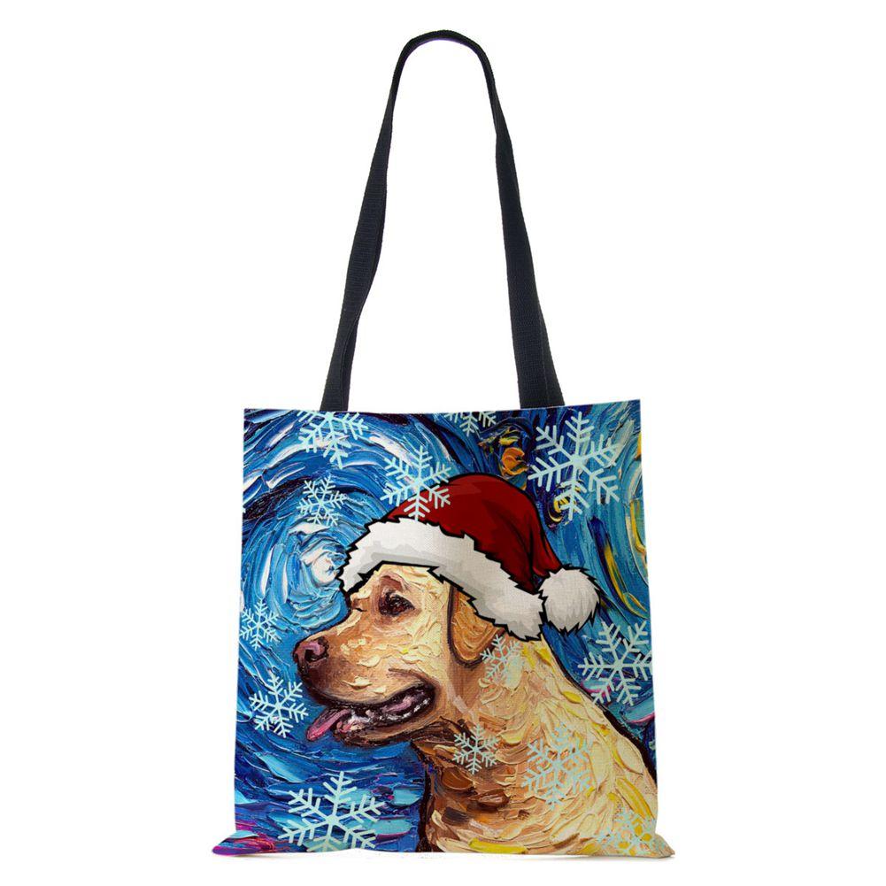 Рождественская холщовая сумка-шоппер для собак и кошек с принтом Харадзюку для женщин, многоразовая сумка через плечо, повседневная, большой вместимости, складная сумка-тоут CLE