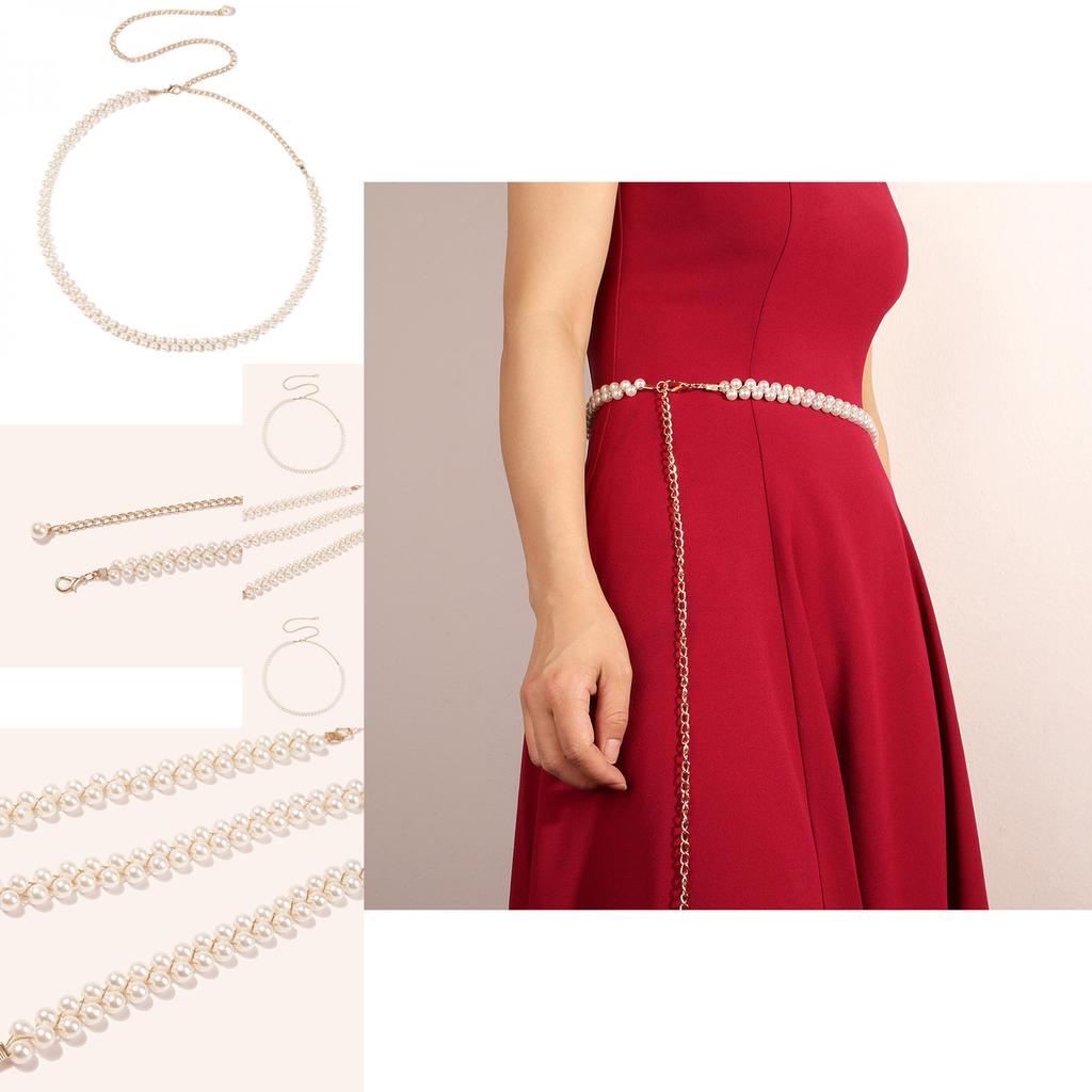 Stylish Pearl Waist Chain With Gold Thread And Pearl Buckle For Women Spring And Fall
