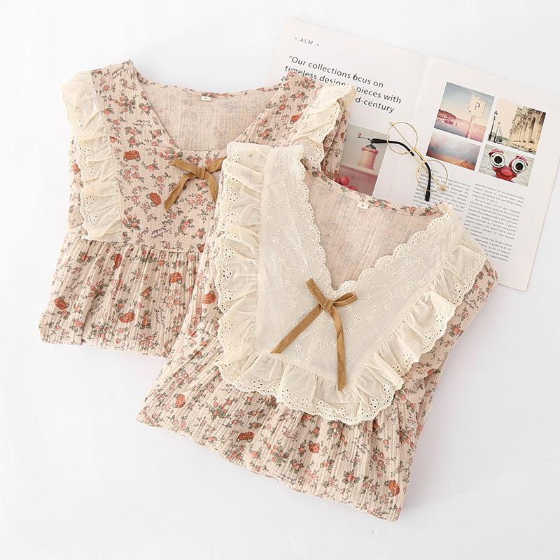 Summer Cotton Nightgowns for Women Short Sleeves Pajamas Soft Yarn Loose Pullover Nightdress