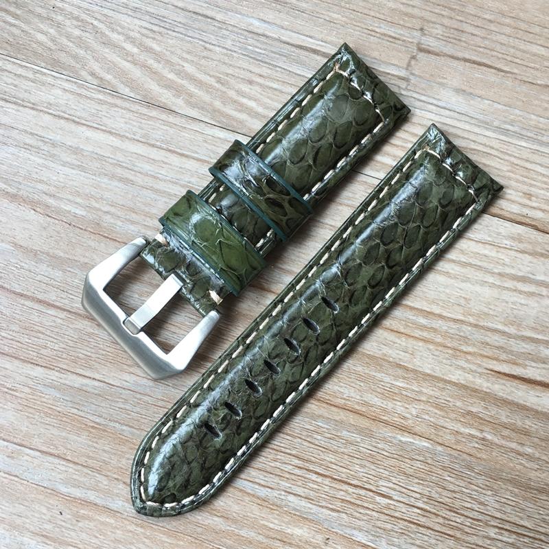 Модный кожаный ремешок для часов ручной работы 22 мм 24 мм, зеленый, белый, черный, синий, из змеиной кожи для PAM Zenith Amry, военный ремешок для часов, браслет