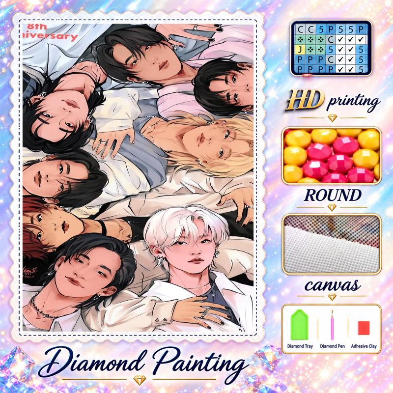 Stray Kids Diamond Painting Kit 5D Full Drill DIY Diamond Mosaic Wall Art Home Decor