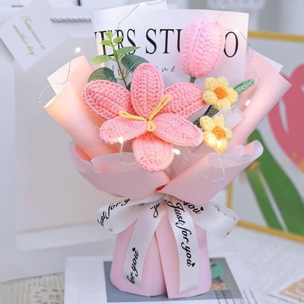 Crochet Flower Bouquet ,Handmade Knitted Tulips ,Mother's Day Decor Faux for Anniversary