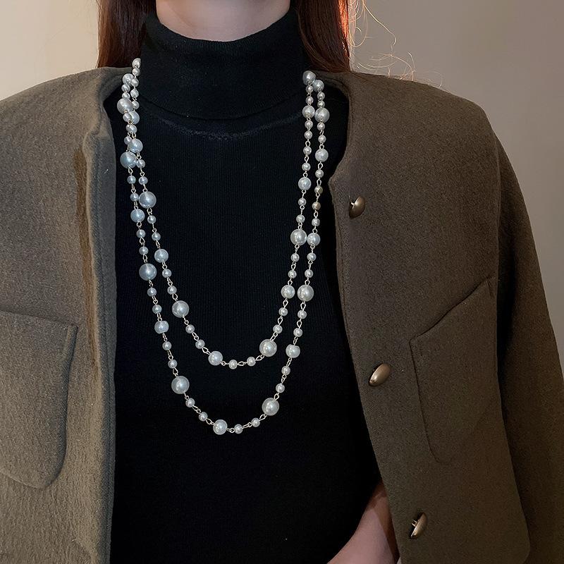 Элегантное и очень длинное ожерелье, модная и универсальная цепочка для свитера, ретро и элитный аксессуар.