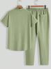 2024 Summer Men's Casual Sports Suit - Short Sleeve & Long Pants, Solid Color