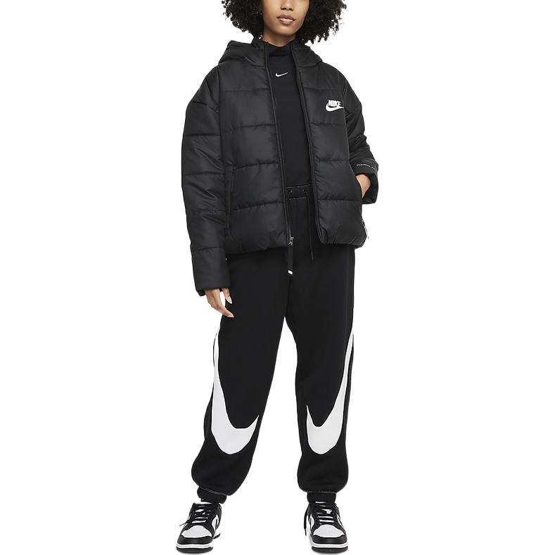 Nike Solid Color Print Logo Zip-Up Hooded Jacket Women Outerwear Black DJ6995-010