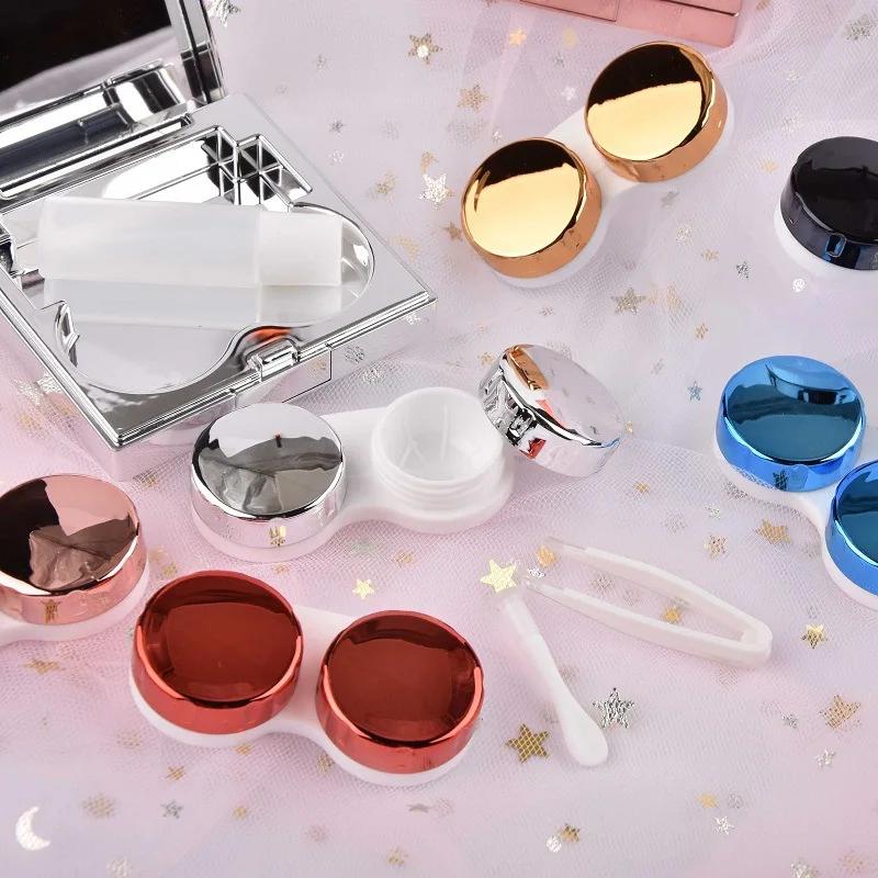 Women Travel Container Holder Storage Soaking Box Case Women New Fashion Contact Lens Box ABS Plastic Square Mirror Lens Case