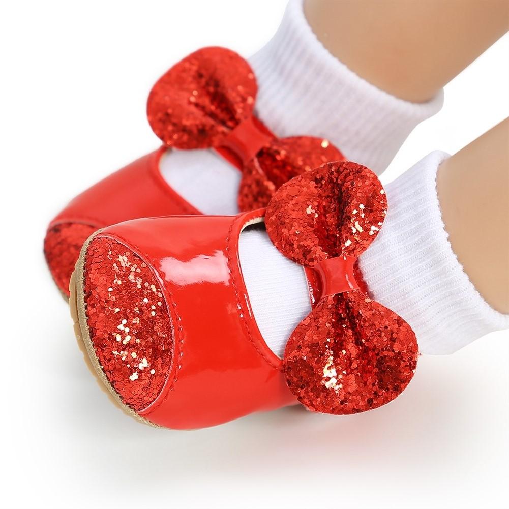 Infant Baby Girls Soft Sole Bowknot Princess Wedding Dress Mary Flats Prewalker Newborn Baby Sneaker Shoes 0-18M