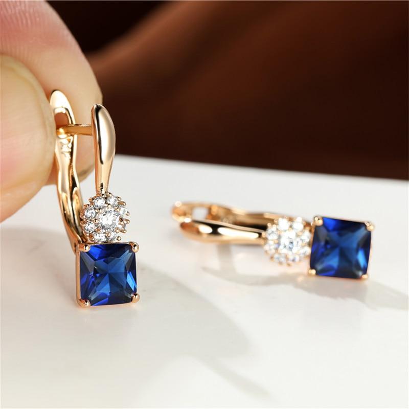 Small Square Stone Rainbow Zircon Earrings Dainty Rose Gold Color Wedding Earrings Female Luxury Crystal Hoop Earrings For Women
