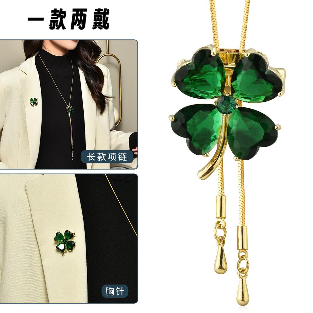 Suijue Pearl Sweater Chain Two Wear Crystal Flower Long Necklace Titanium Steel National Style Two Wear Function