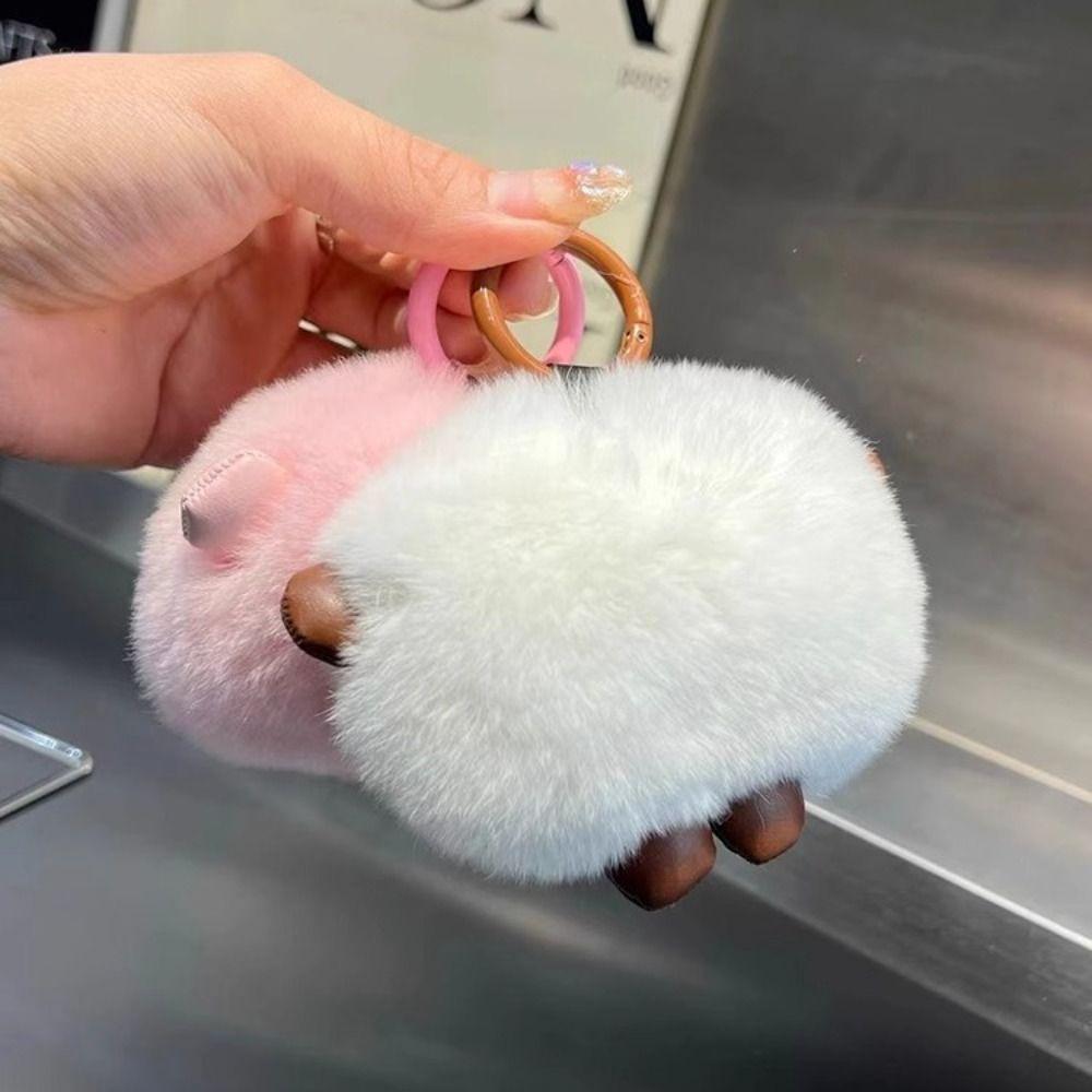 Stuffed Imitation Rabbit Fur Keychain Furry Plush Doll Keychain Funny Car Keyring  Jewelry Gift