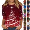 Women's Fashionable And Casual Three-quarter Sleeve Christmas Printed Round-neck Top