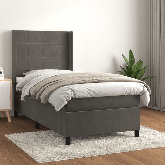 Maison Exclusive - Sommier à lattes de lit et matelas Gris foncé 90x200 cm Velours