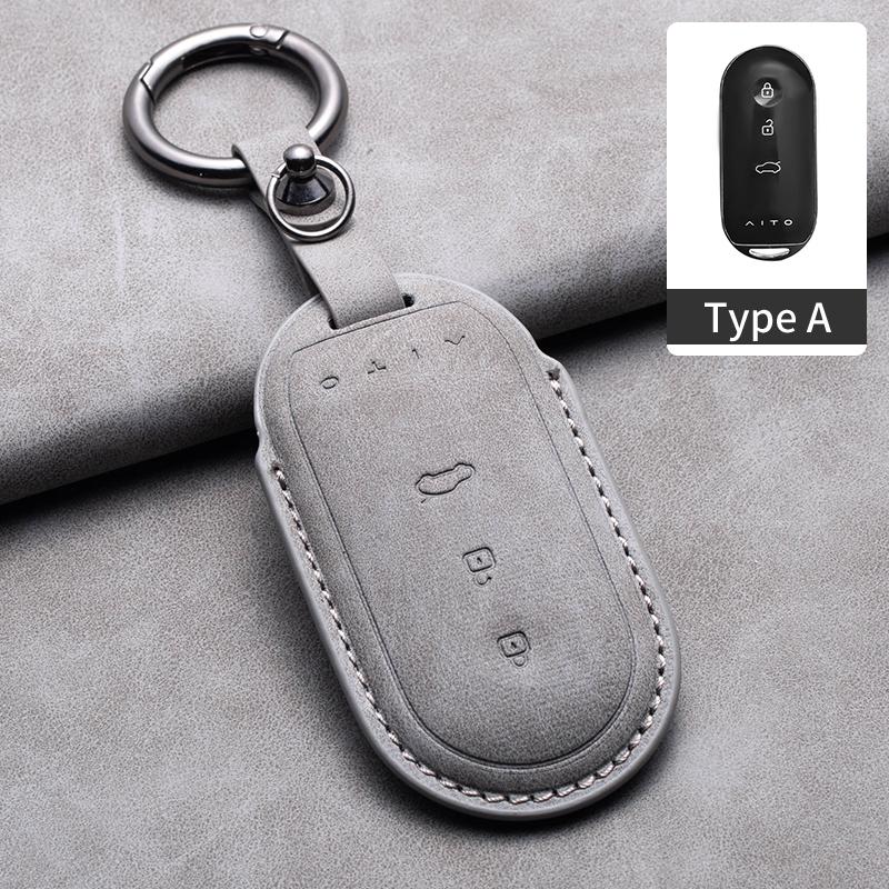 Leather Car Key Case Cover for Huawei AITO M5 M7 M9 3 /4 Buttons Car Remote Key Fob Shell Keychain
