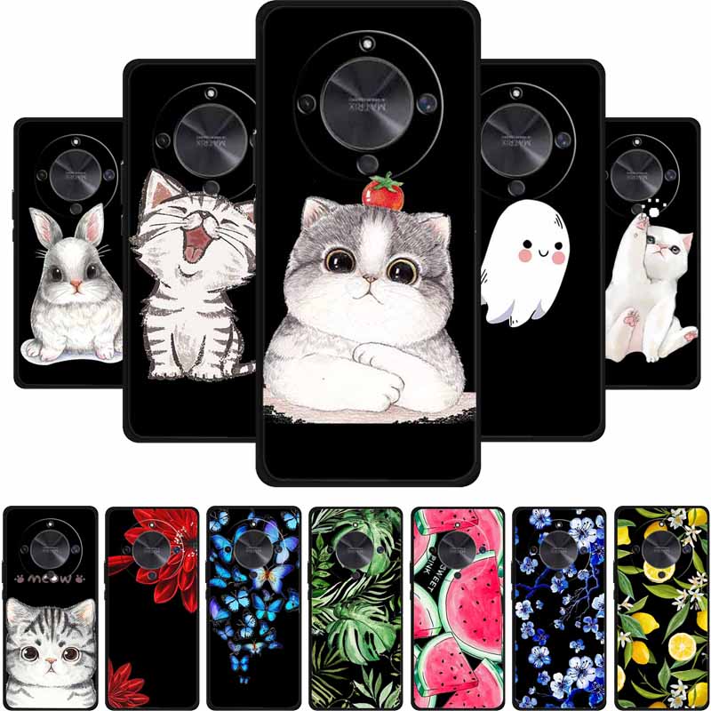 Coque For Honor X70 5G Case Cartoon Cat Funda Black Silicone Soft Back Cover For Honor X70 2025 Phone Case Cover X 70 HonorX70