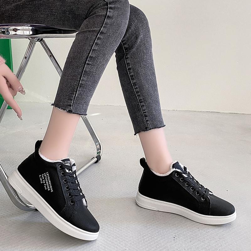 Модные зимние женские ботильоны, женские теплые плюшевые вулканизированные туфли, черные повседневные женские кроссовки на плоской подошве для ходьбы, женские зимние туфли на шнуровке