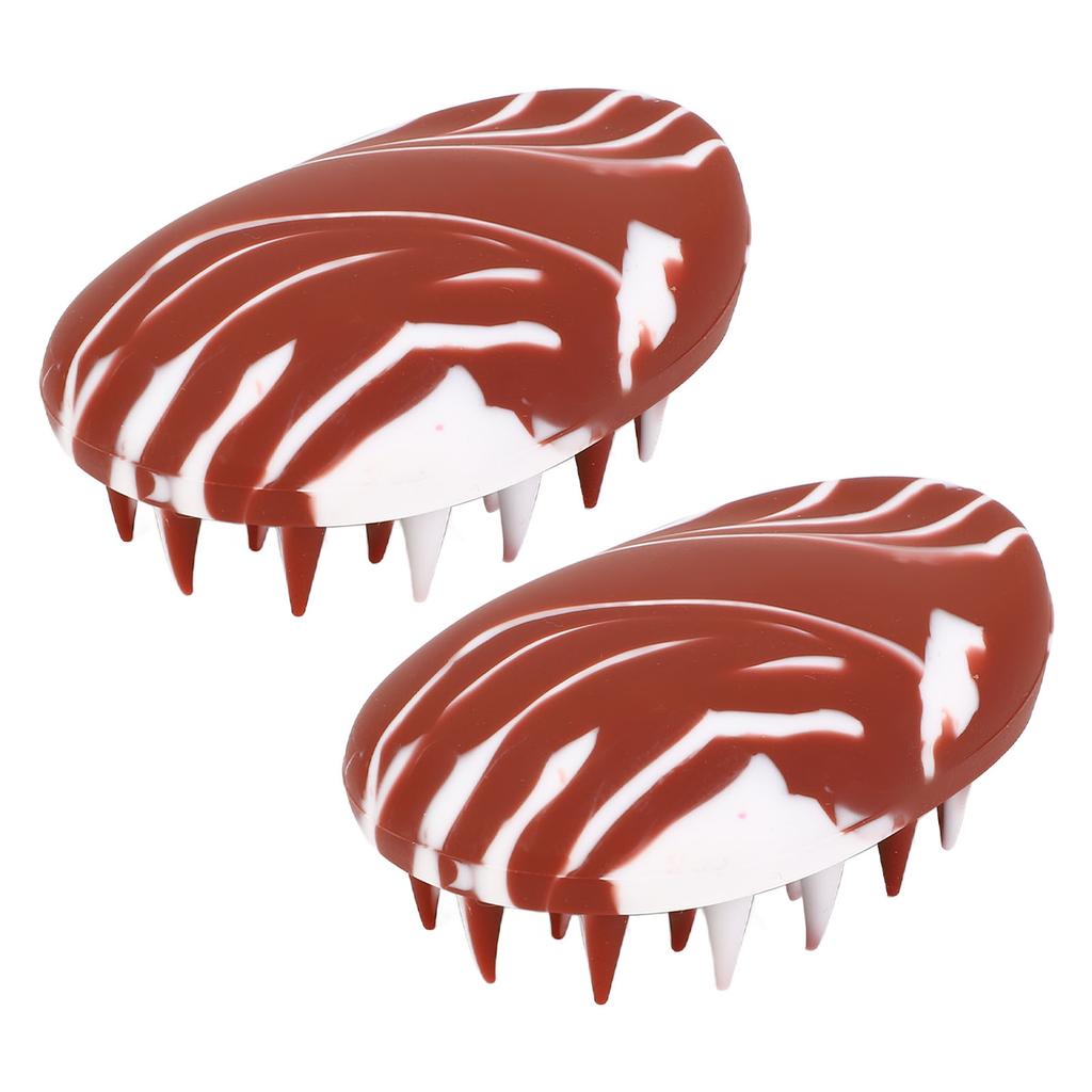 2pcs Brown White Scalp Scrubber Oval Shape Elastic Wide Long Teeth Scalp Exfoliator Shampoo Brush