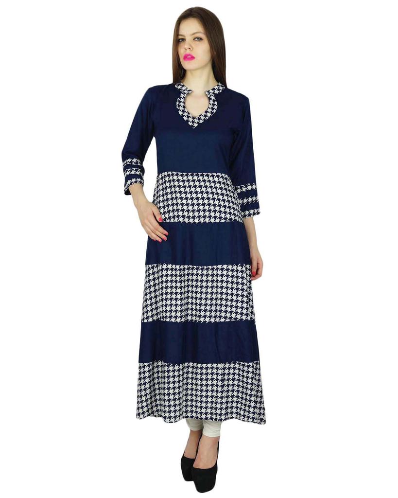 Phagun Designer Indian Blue Printed Casual Kurta Women Kurti Top Tunic Dress