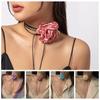 Cloth Big Flower Choker Lace-up Rope Knot Clavicle Chain Exquisite Flower Necklace  Women