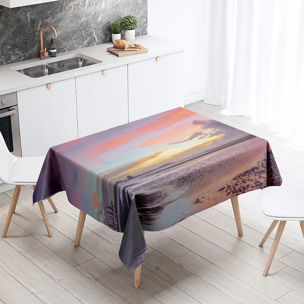 Скатерть с пейзажем заката, вечерние, ресторан, банкетный декор, устойчивая к пятнам, водонепроницаемая, украшение для домашнего стола