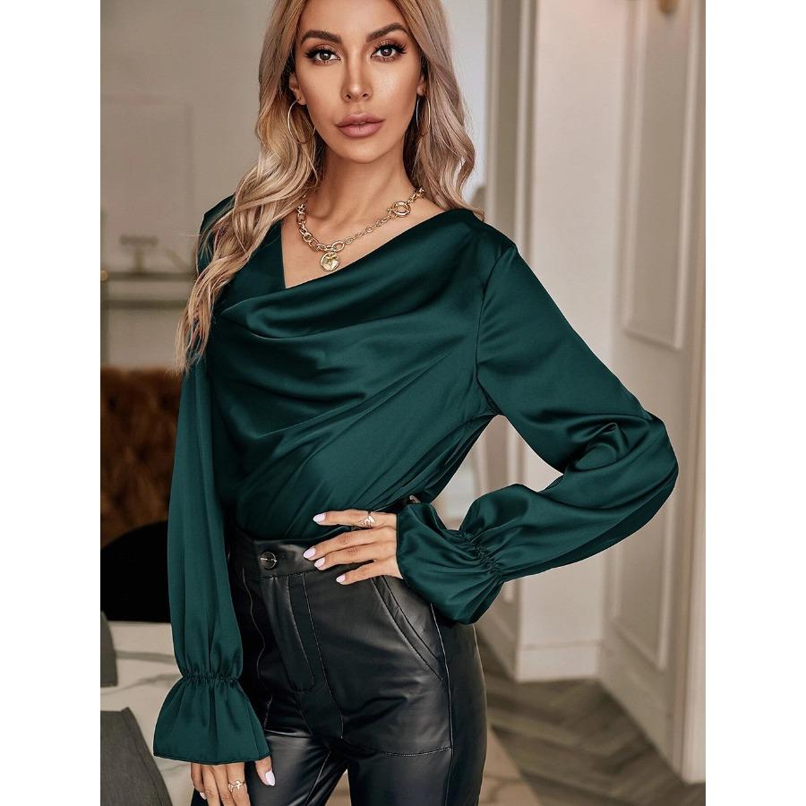 Elegant Blouses & Shirts Temperament In Early Spring Silk Pullover Pile Collar Straight Tube Women's Shirt