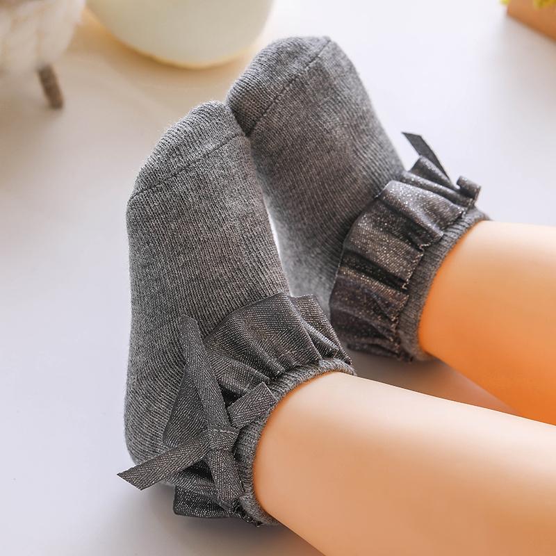 0-12M кружевные носки для новорожденных, носки принцессы с бантом, детские хлопковые носки для девочек на весну и осень, дышащие носки с оборками для девочек