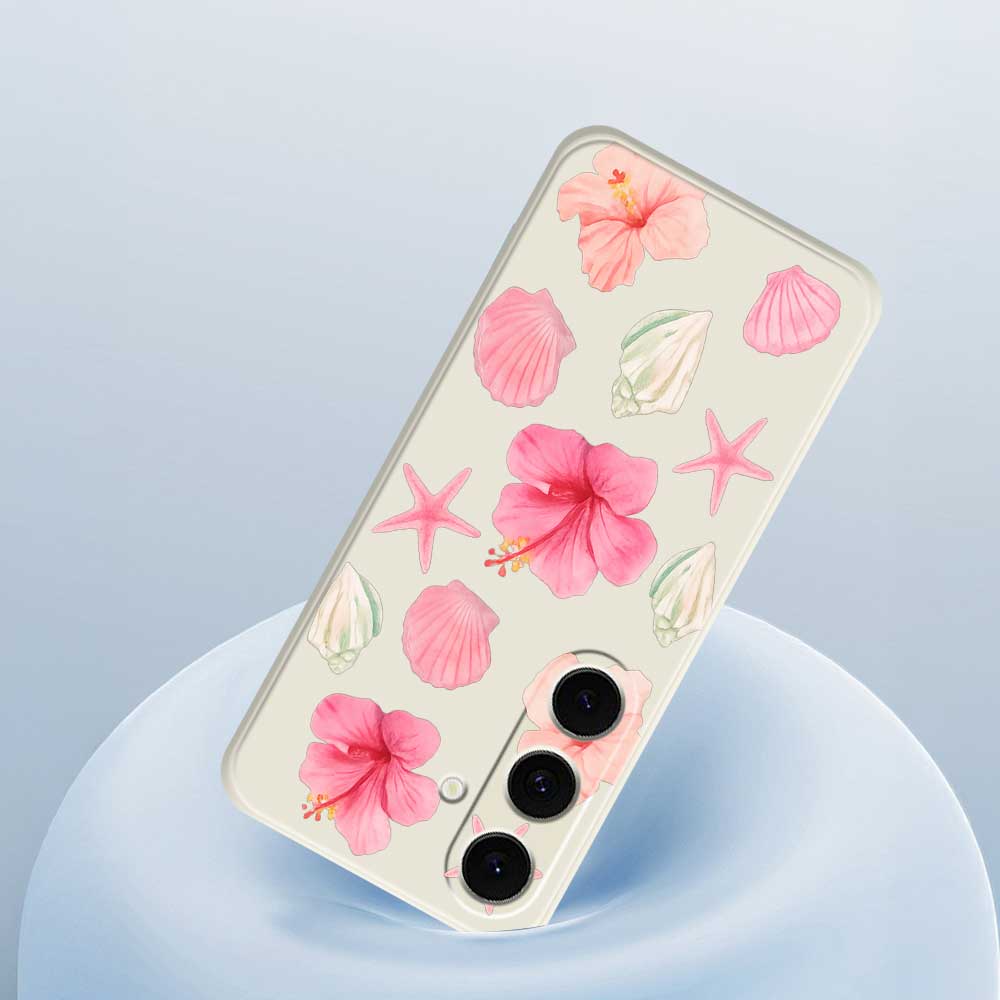 For Samsung Galaxy S25 FE Case Peach Blossoms Shells Pattern Printing Straight Edge TPU Phone Back Cover