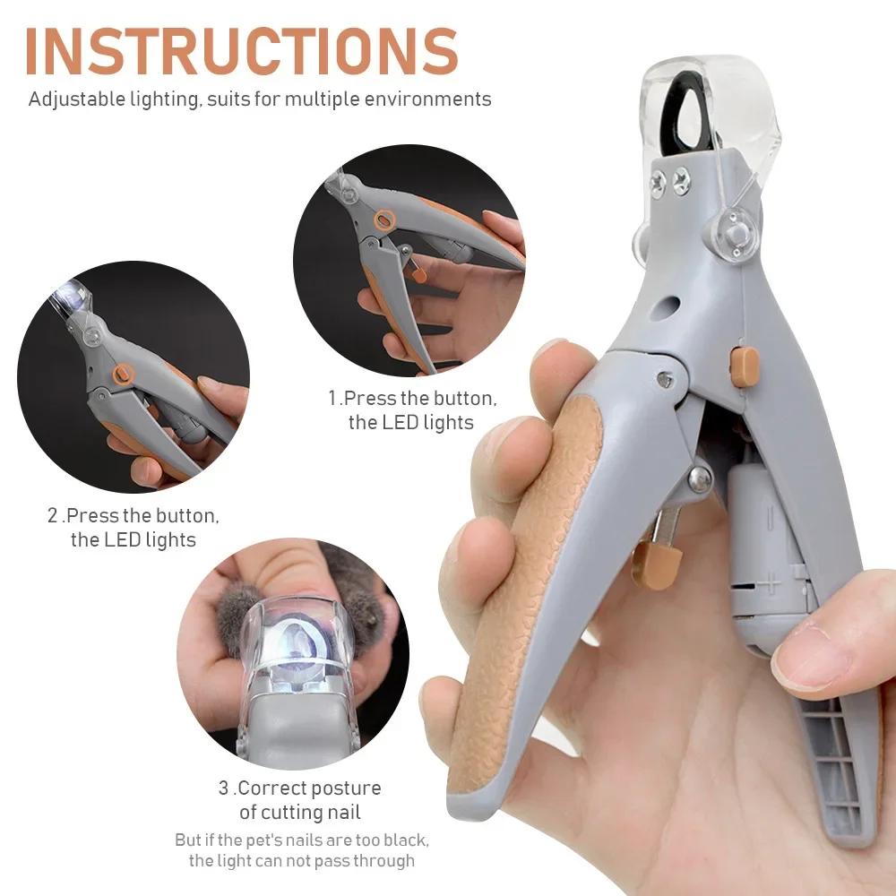 Pet Nail Clipper Scissors for Cats and Dogs, LED Light Nail Trimmer, Pet Grooming Supplies