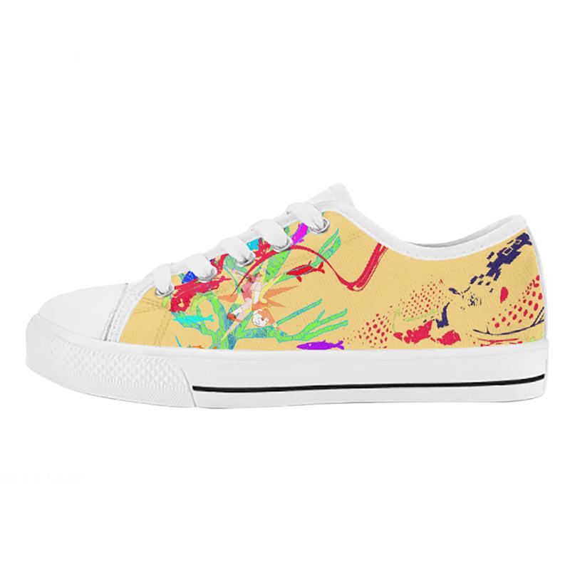 Breathable low-top canvas , unisex graffiti-printed casual board , soft-soled student