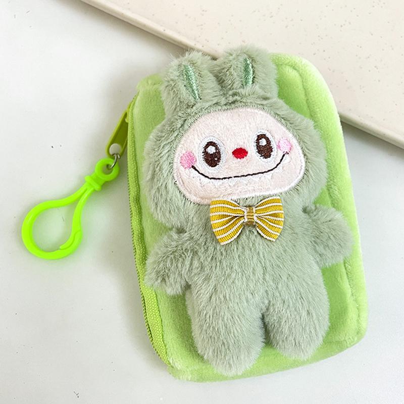 Cartoon Labubu Plush Coin Purse Cute Anime Money Change Pouch Earphone Storage Bag Zipper Wallet Keychain Pendant Kid Gifts