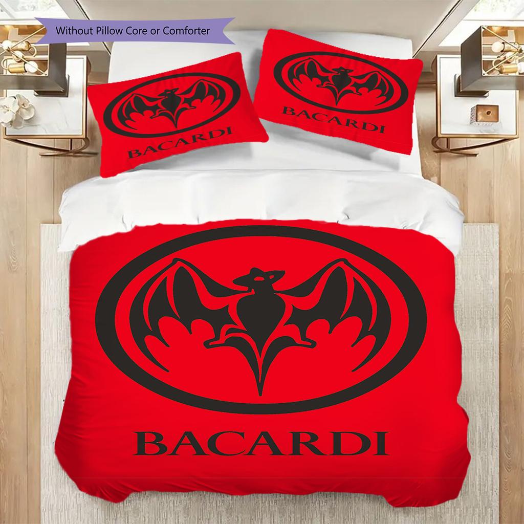 Bold Bacardi Emblem Three-piece set (1 * duvet cover + 2 * pillowcase, without core) 2D Flat Soft and comfortable Bedding set Christmas birthday gift