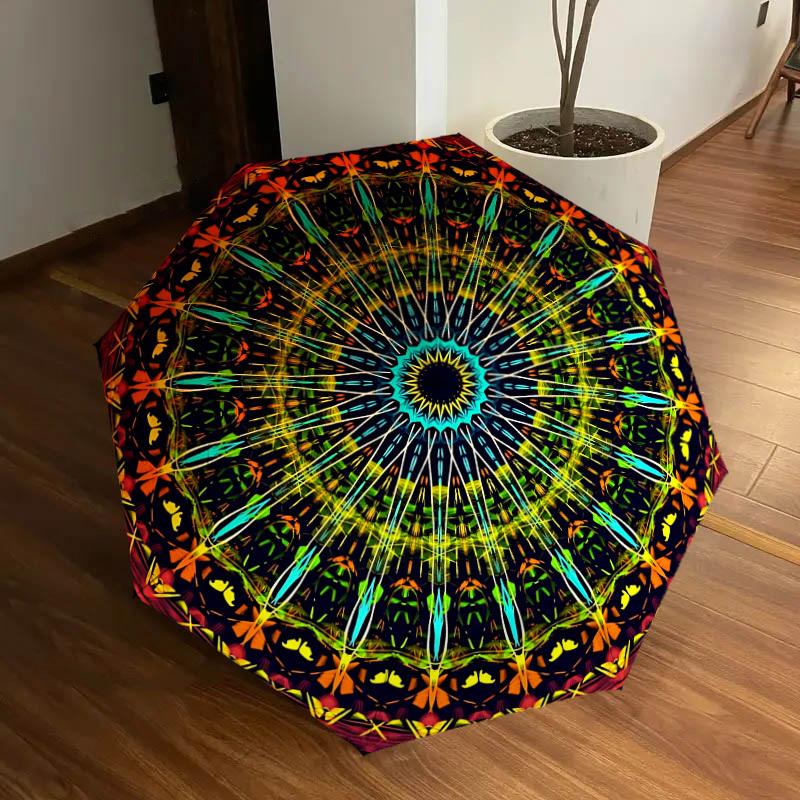 1pc Kaleidoscope Pattern Automatic Folding Umbrella, Portable Collapsible Design, 8-Rib Iron Frame, Outdoor Accessory yy250905086