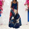 Women Plus Size Scoop Neck Strappy Sleeveless Red Blue White Galaxy Star Printed A Line Long Dress