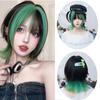 Synthetic Short Black Green Mix Women Straight Wigs with Bangs Lolita Anime Cosplay Natural Hair Wig for Daily Party