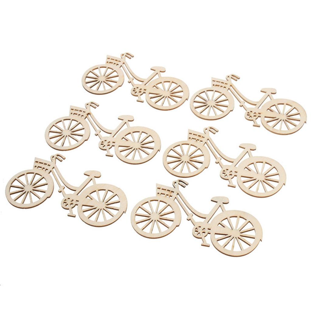 10pcs Wooden Bicycle Bike Cutout Veneers Slices DIY Crafting Ornament Theme Wedd