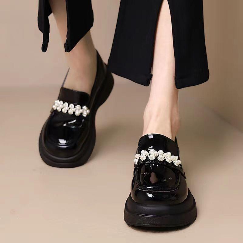 Лоферы женские Niche Design French Pearl British Style универсальные маленькие кожаные туфли на толстой подошве супермягкие круглые