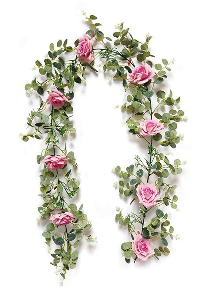 185cm Faux Leaves Floral Artificial Flower Eucalyptus Garland Camellias Silk Rose Peony Vine Decorations for Wedding Wall Decor Garden Home Party