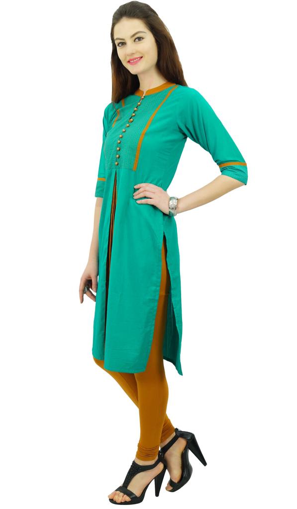 Phagun Женский однотонный узор воротник-стойка прямой курти индийский дизайнер этнический