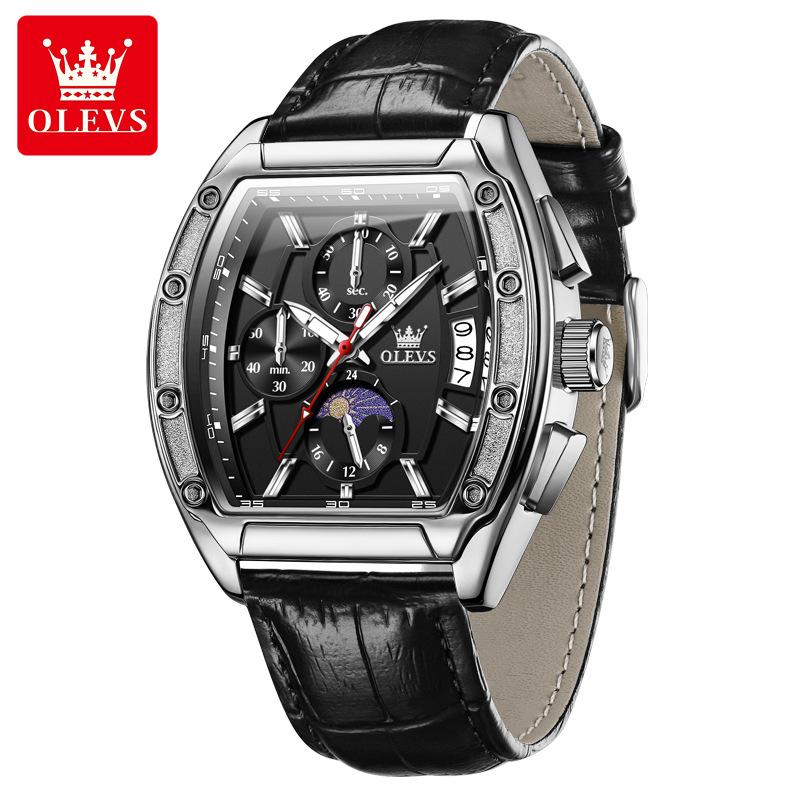 Men Watch Luxury Chronograph Quartz Watch Leather Waterproof Luminous Date Moon Phase Watches for Man Reloj