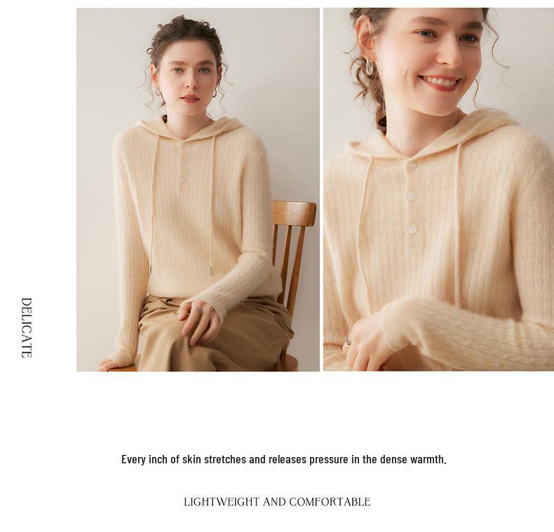Lekasha Women's Cashmere Ribbed Hooded Knit Sweater - Versatile Outdoor or Base Layer Hoodie