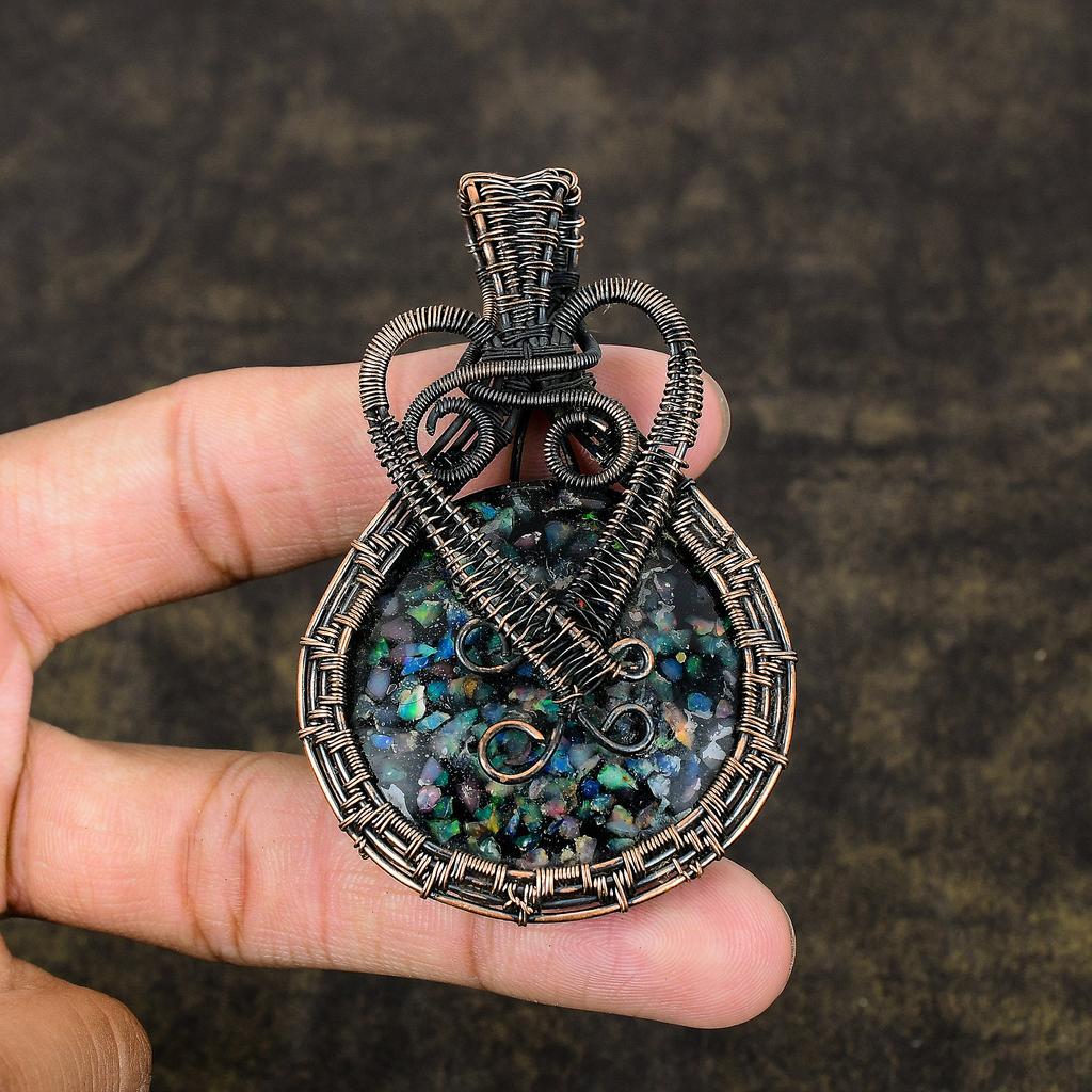 Подвеска ручной работы из медной проволоки из натурального австралийского опала длиной 3,07 дюйма J6O92