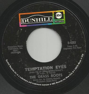 7-дюймовая пластинка GRASS ROOTS  Temptation Eyes D4263 ABCDunhill Rec 1970 US Rock Б/у