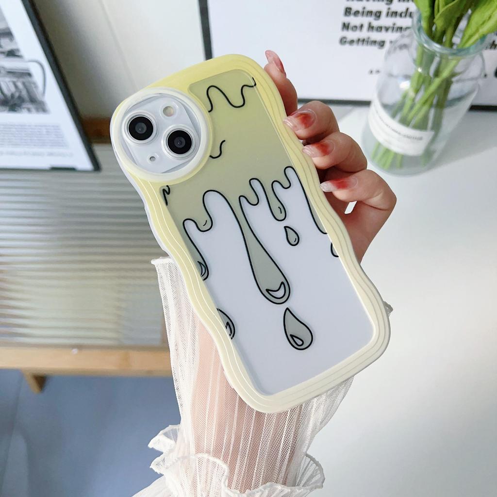 Transparent Wave Edge Painted Silicone Case for Samsung A54 A34 A24 Xiaomi Redmi Note 10 11 12 iPhone 15 14 13 11 Funda Water Droplets Cover Bumper