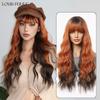 Оранжевые волнистые парики с черными бликами Длинный синтетический парик с естественной волной и челкой для женщин Парик из термостойкого волокна