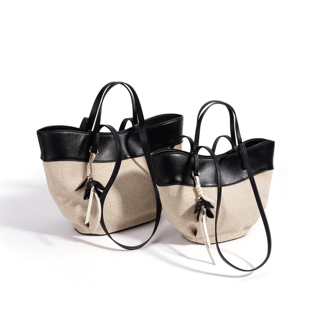 Premium wing handbag, linen commuting large capacity shoulder bag, casual vegetable basket, first layer cowhide