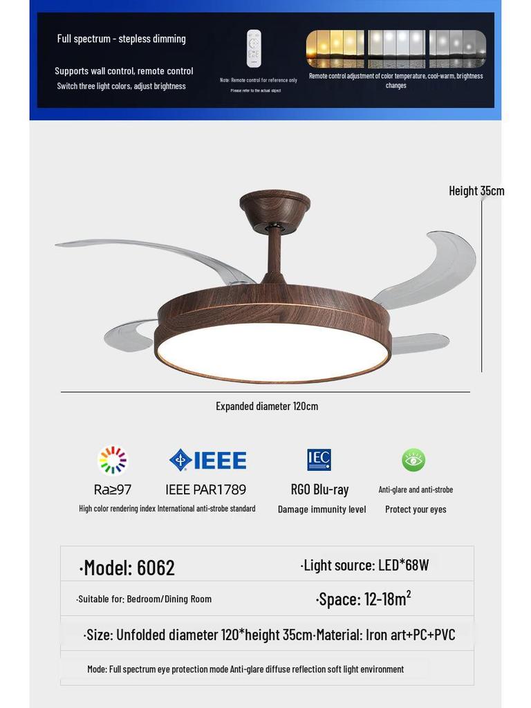 Modern Chinese-Style Ceiling Fan with Light for Living, Bedroom, and Dining Rooms