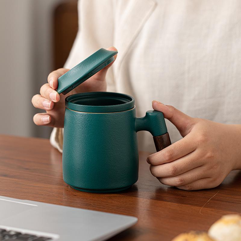 Керамическая кружка деревянная ручка с крышкой фильтр чашка для чая большая вместимость офисная кружка чашка для чая разделение чая подарок