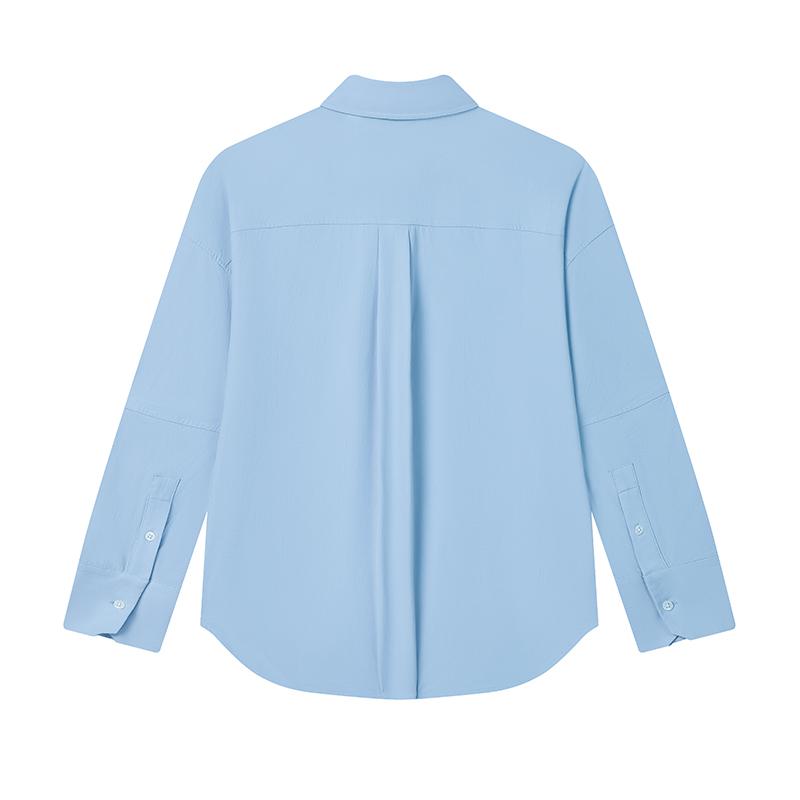 Fila Белая Модная Универсальная Удобная Мягкая Тканая Рубашка с Длинным Рукавом Женские рубашки Ледяной-голубой F11W523408F-LB