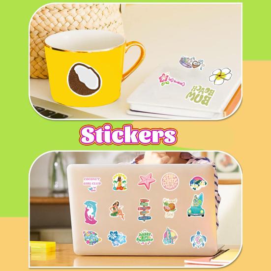 50Pcs/Set Coconut Girl Sticker Summer Beach Vacation Self-adhesive Waterproof PVC DIY Phone Cover Cup Luggage Skateboard Laptop Scrapbook Graffiti